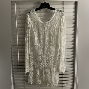 Bridal Boho White Lace Dress (long sleeve, mini, large)